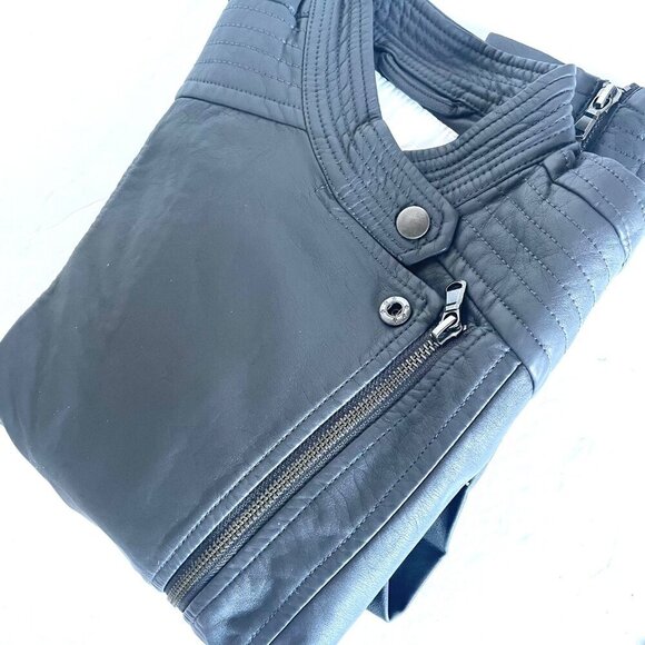 Anthropologie Jacket Moto Crop Womens Extra Small Gray Vegan Faux Leather Pocket - Picture 15 of 15